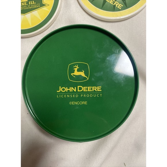 John Deere Tractor Absorbent Stone Bar Glass Coaster Set 4 Canister Holder - Picture 8 of 11